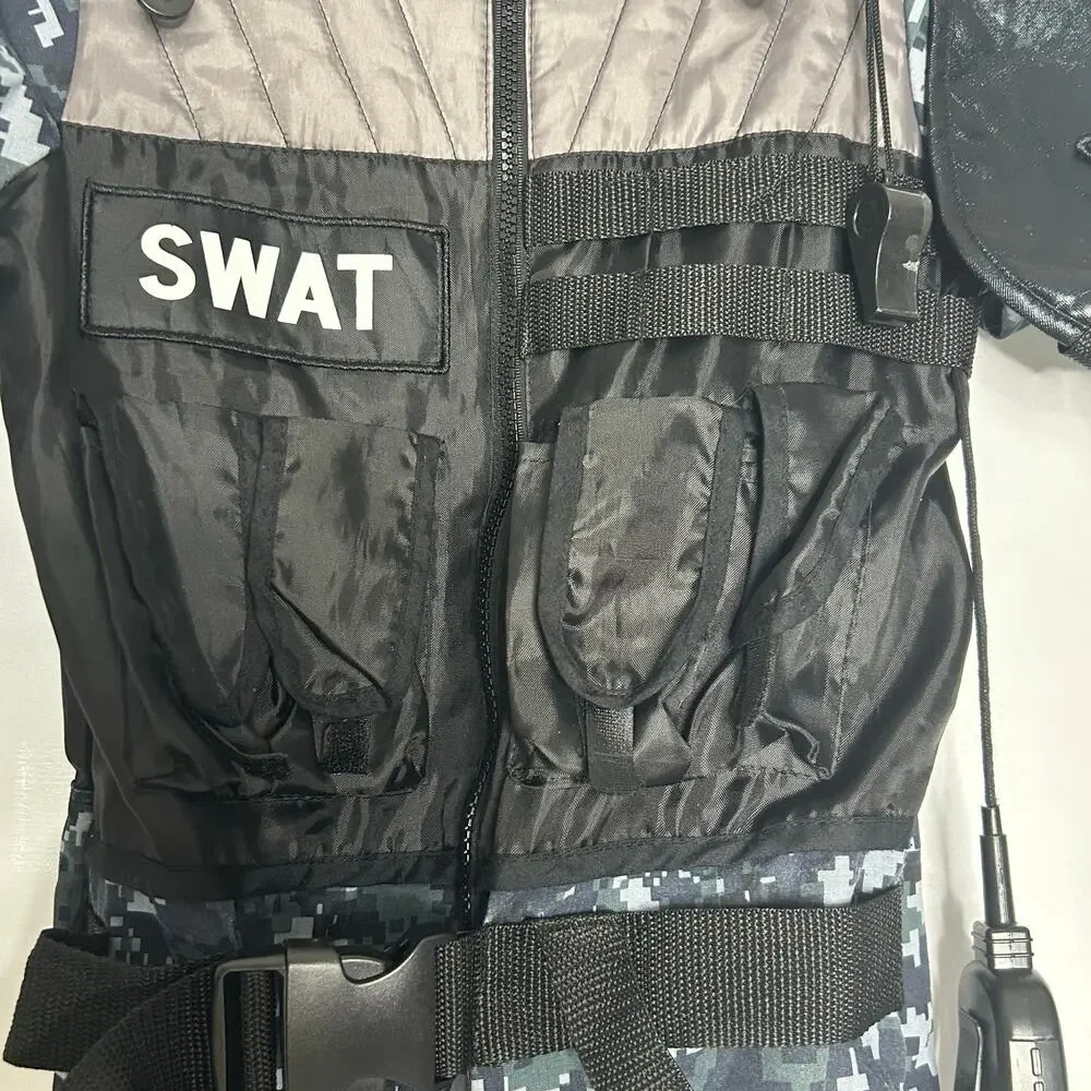 Teetot Child SWAT Police Costume Size 7-8  Camo Jumpsuit Halloween with helmet